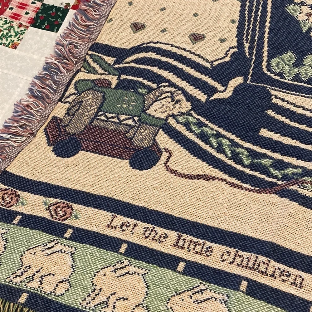Lucy Rigg baby blanket “Let the little children come to me” woven tapestry 1992